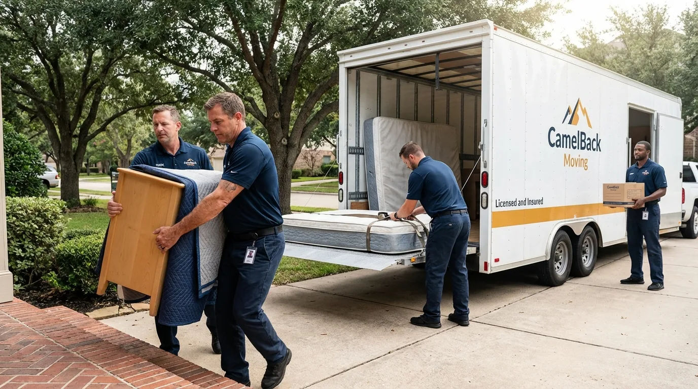 Crew loading residential truck for cross-state move from Peru, NY